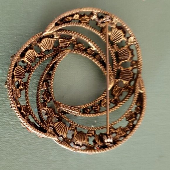 Large Vintage Signed FLORENZA AB Rhinestones Swirl Brooch Estate Jewelry Item - Picture 2 of 5